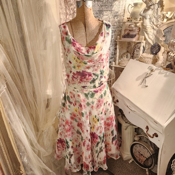 Lapis Dresses & Skirts - ౨ৎ 2000s beaded floral silk cowl dress ౨ৎ